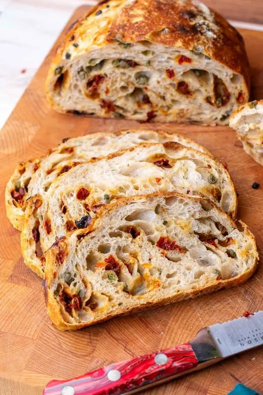 Artisan bread with sun-dried tomatoes and capers