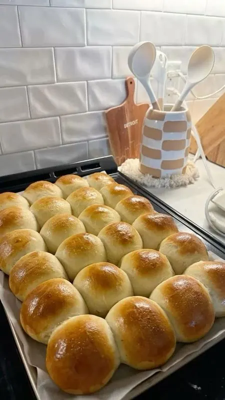 Tray of soft, freshly baked rolls