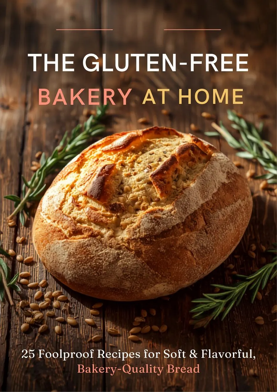 Cover of The Gluten-Free Bakery at Home book, featuring a freshly baked gluten-free loaf on wood